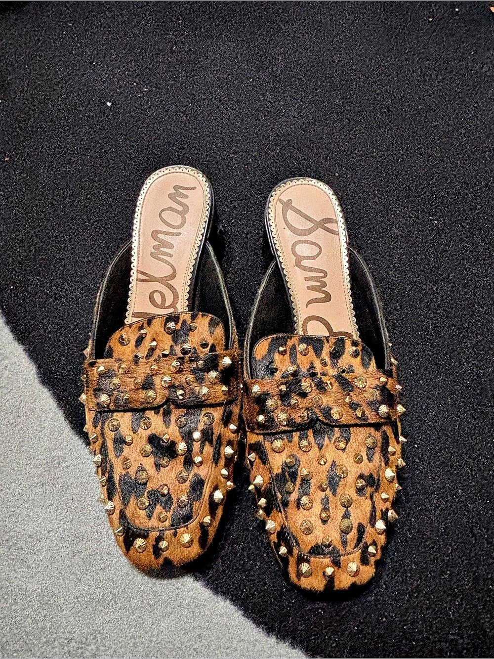 Sam Edelman Studded Leopard Mules in Brown & Black